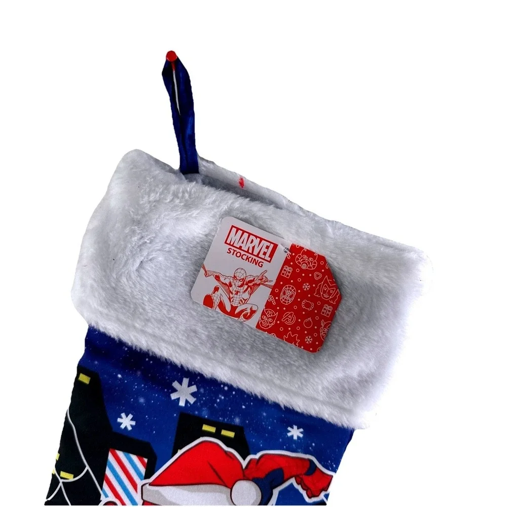 Marvel Spider-Man Christmas Stocking Blue‎ Red Santa Hat Plush Cuff 15 Inch NWT